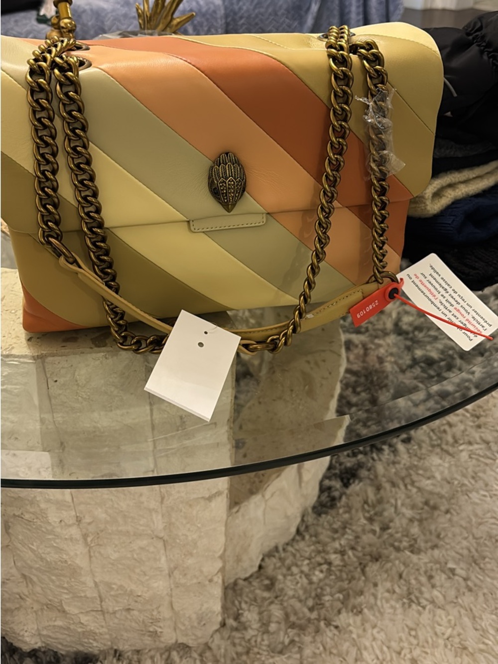Kurt Geiger Chevron Colorblock Leather Shoulder Bag in Yellow & Orange & Cream - Picture 2 of 2